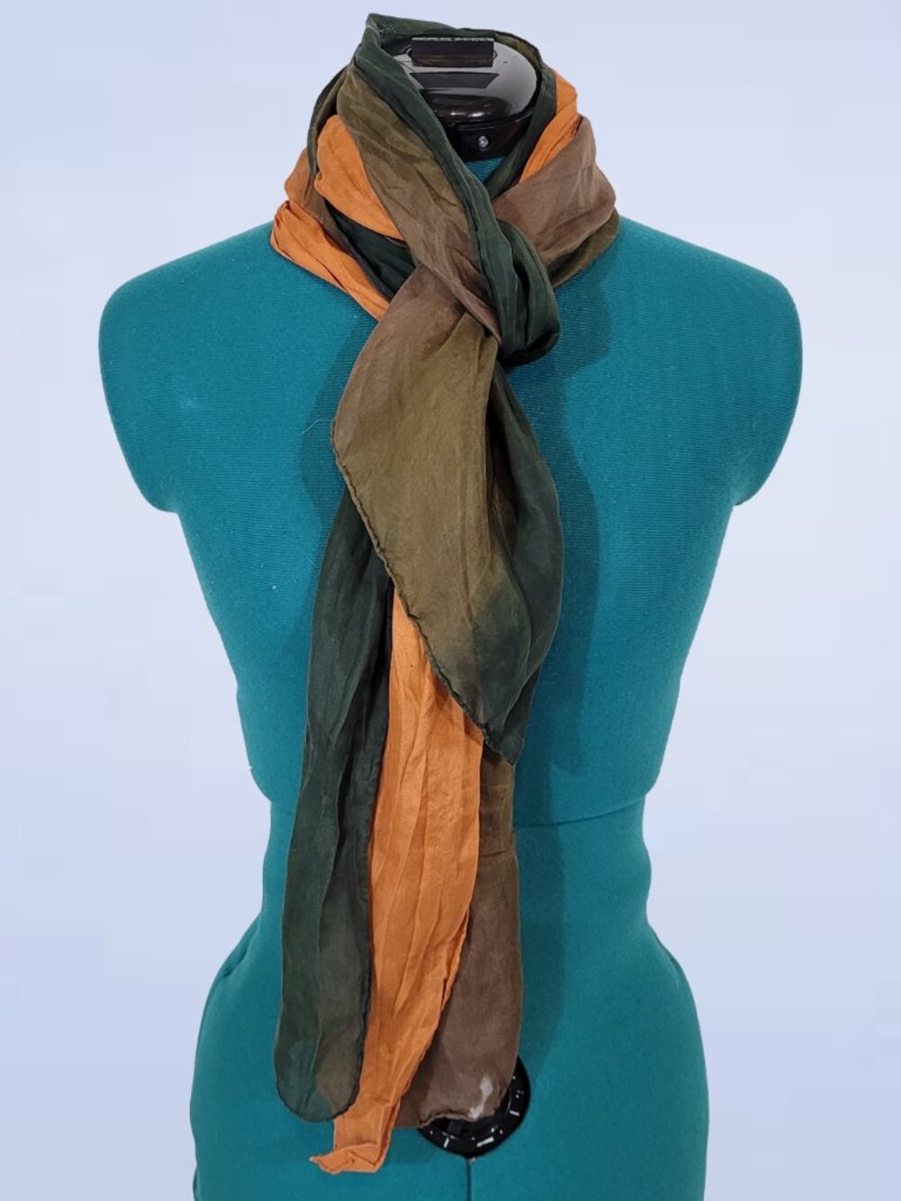 Earth Tone Gradient Silk Scarf - Olive Green & Orange